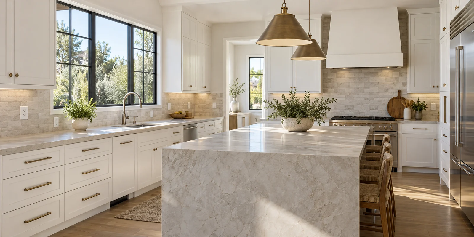 Photorealistic illustration: Kitchen countertops and an island